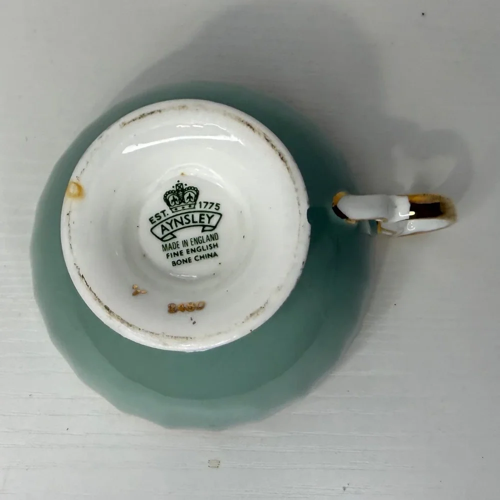 Aynsley Fine English Bone China Teacup Green Gold Leaf‎ Fruit Scene Numbered